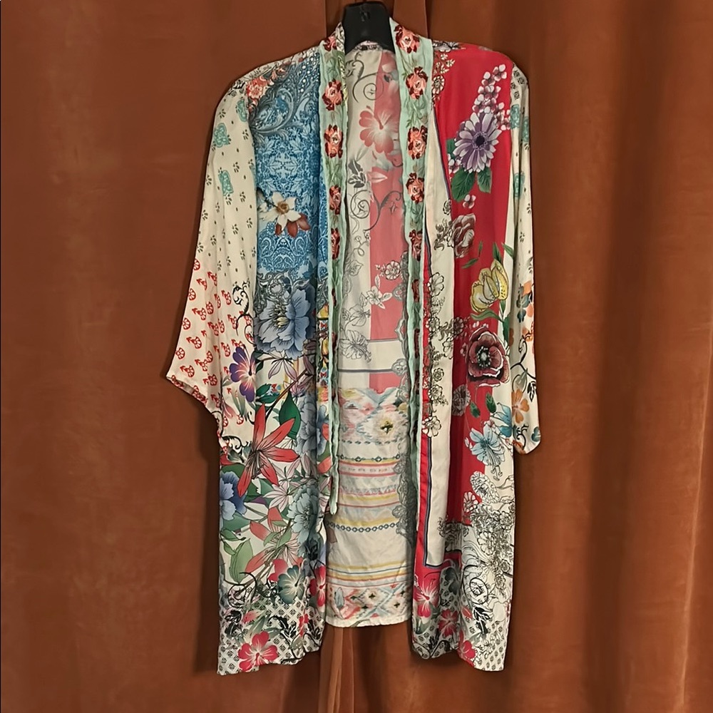 Johnny Was Multicolor Floral Kimono Sweater